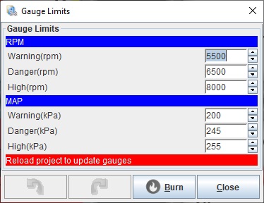 Gauge limits settings