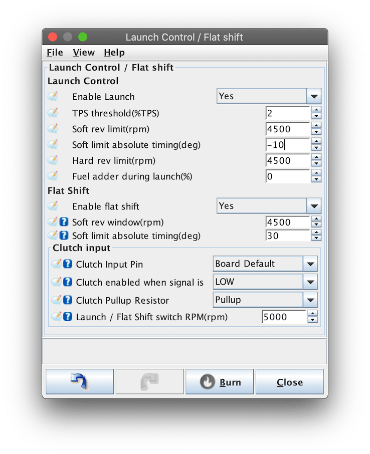 Launch and flat shift settings