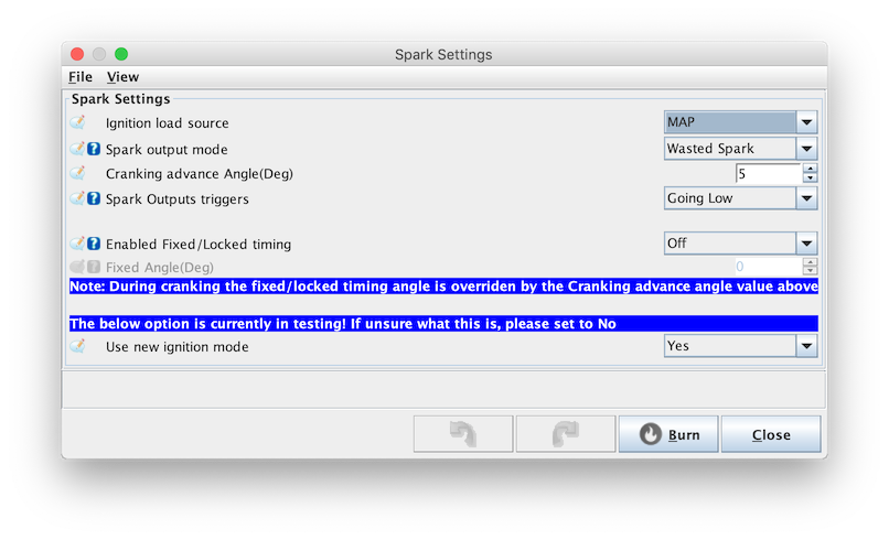 Spark settings dialog