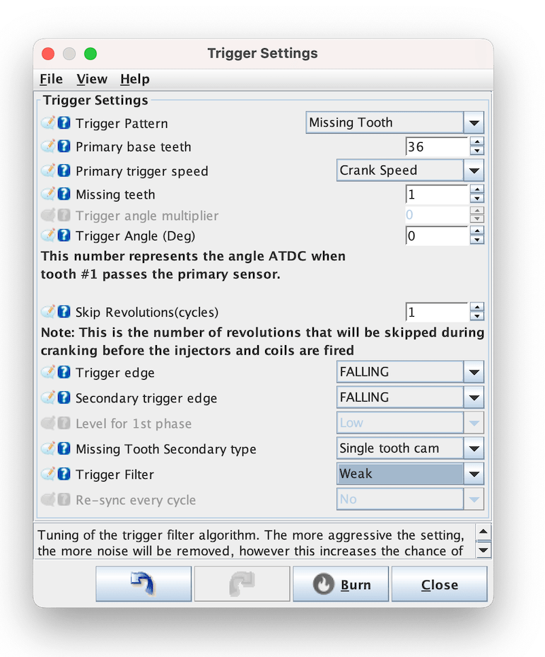 Trigger settings dialog